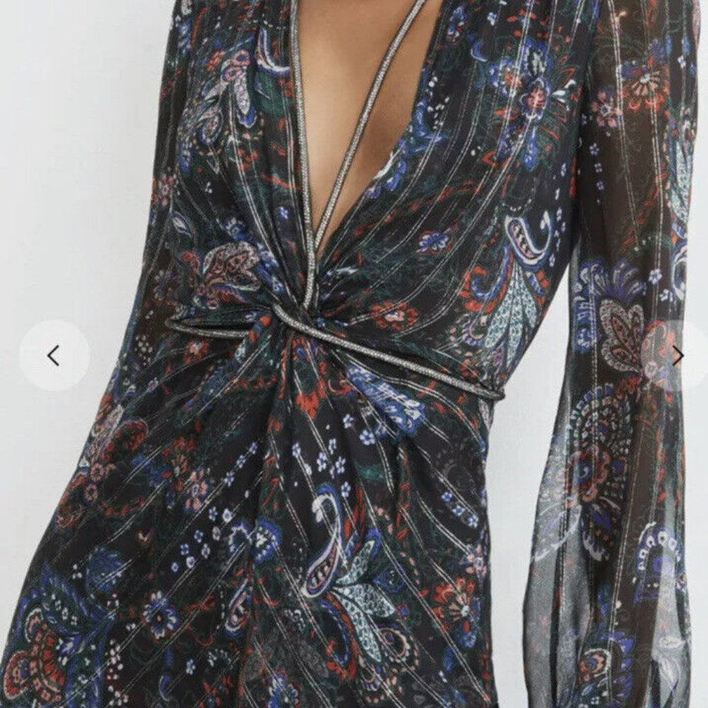 Veronica Beard Black Floral Maxi Dress with Navy and Rust Accents - Picture 4 of 15